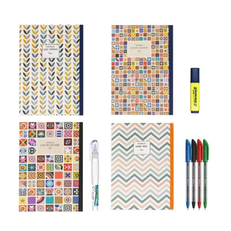 دفتر مشق پرونت ۸۰ برگ پاپکو مدل ۹۱۵۸ به همراه خودکار و غلط گیر و ماژیک بسته ۱۰ عددی