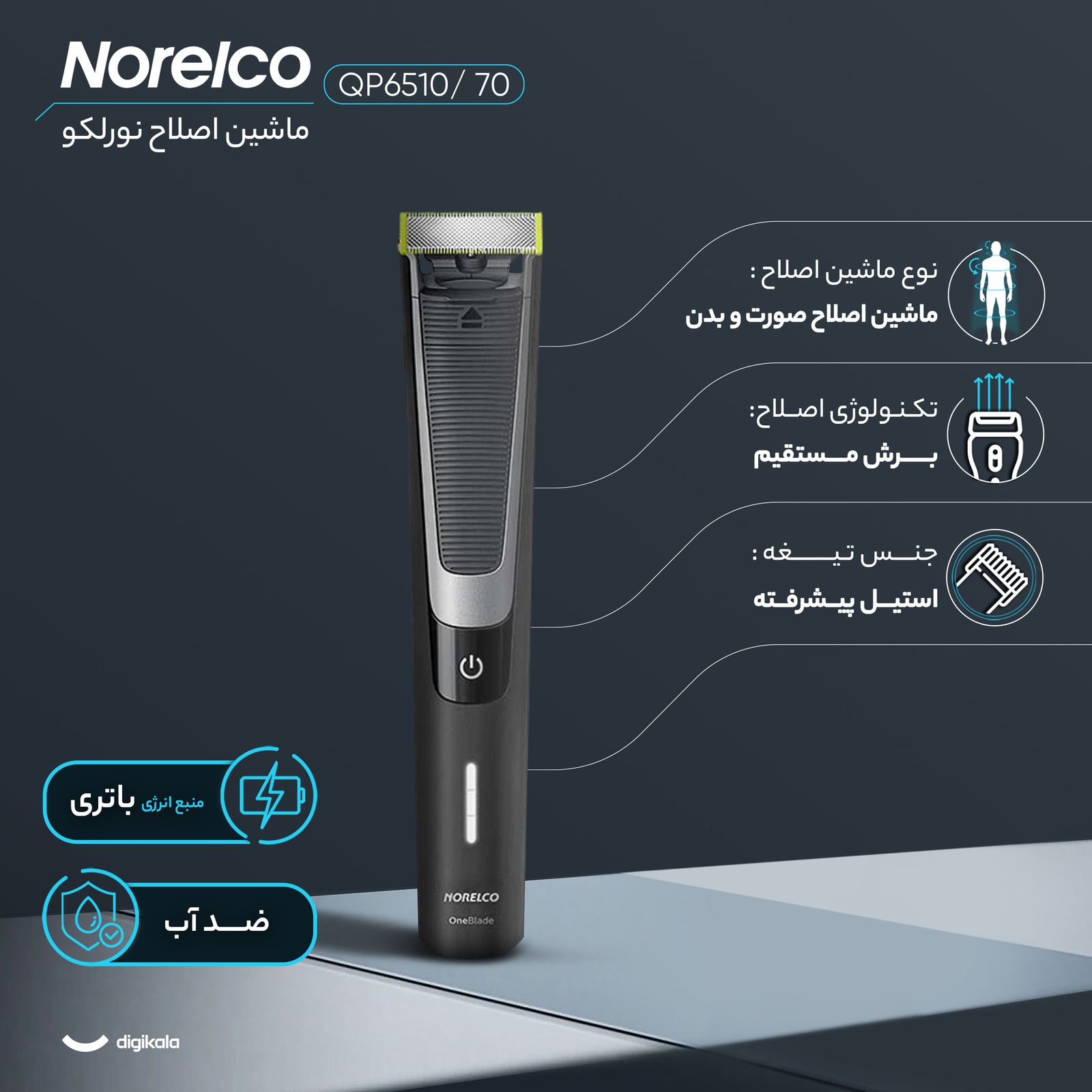 ست ماشین اصلاح موی صورت و بدن نورلکو مدل QP6510/70 -  - 7