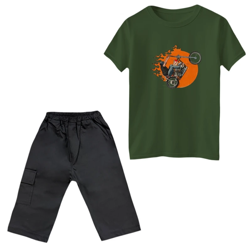 ست تی‌شرت و شلوارک پسرانه مدل موتورسوار