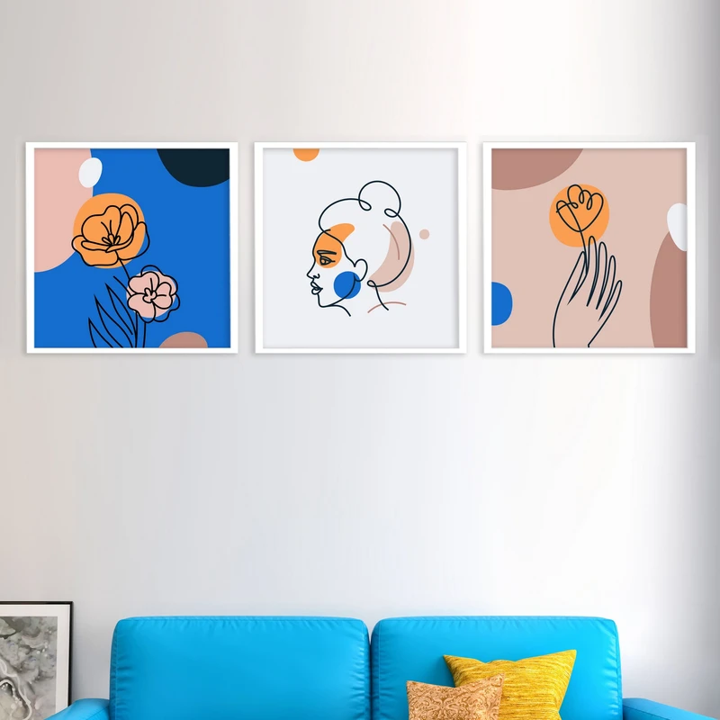 تابلو بکلیت طرح دکوراتیو نقاشی مینیمال دخترانه مدل W-587 مجموعه 3 عددی 