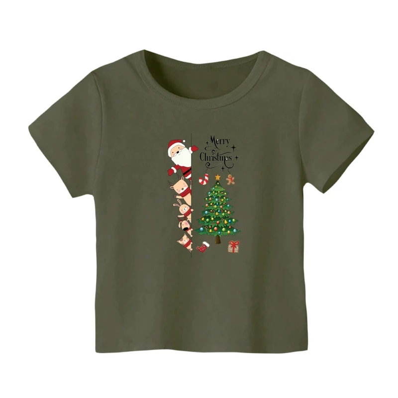 تی شرت آستین کوتاه بچگانه مدل بابانوئل و گوزن کریسمس کد 1