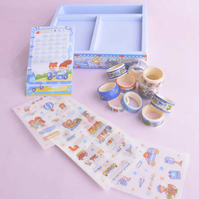 چسب نواری مدل واشی طرح دختر ماجراجو به همراه استیکر و کاغذ یادداشت مجموعه 21عددی