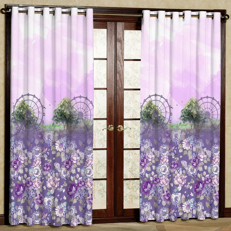 پرده مدل گل و چرخ و فلک مخمل پانچی کد 4826 سایز 140x200 سانتی متر