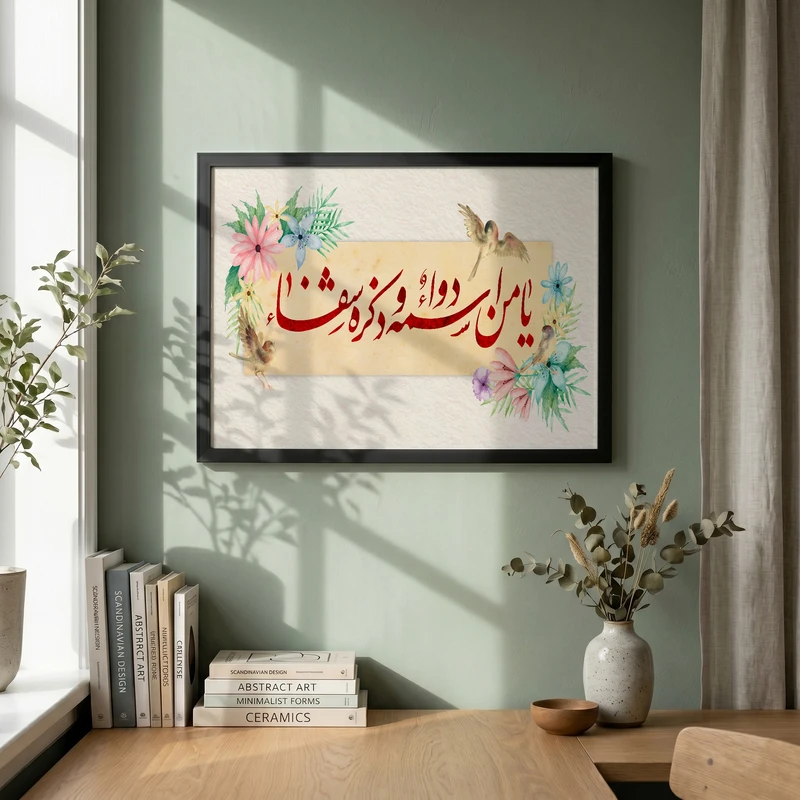تابلو طرح یا من اسمه دواء و ذکره شفاء مدل G15720 فریم مشکی