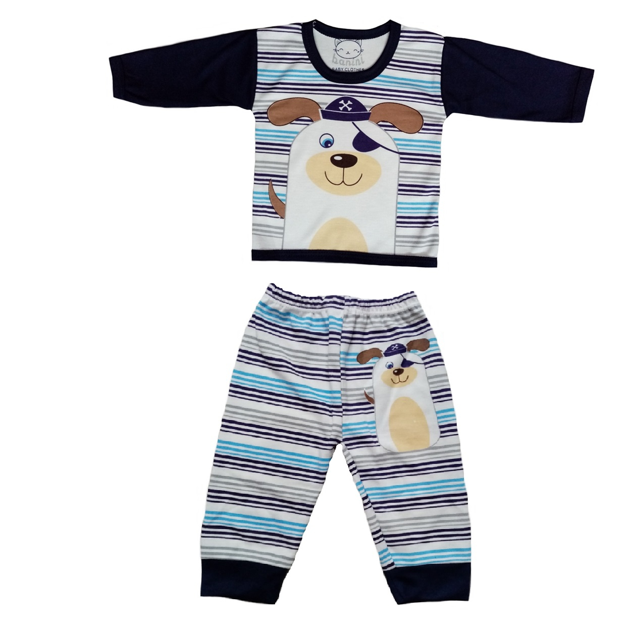 ست تی شرت و شلوار نوزادی مدل خرسی رنگ سرمه ای