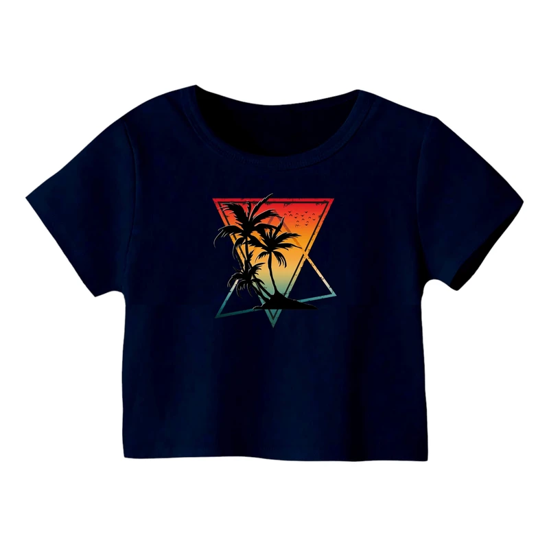 کراپ‌ تی‌شرت آستین کوتاه زنانه مدل نخل کد 1