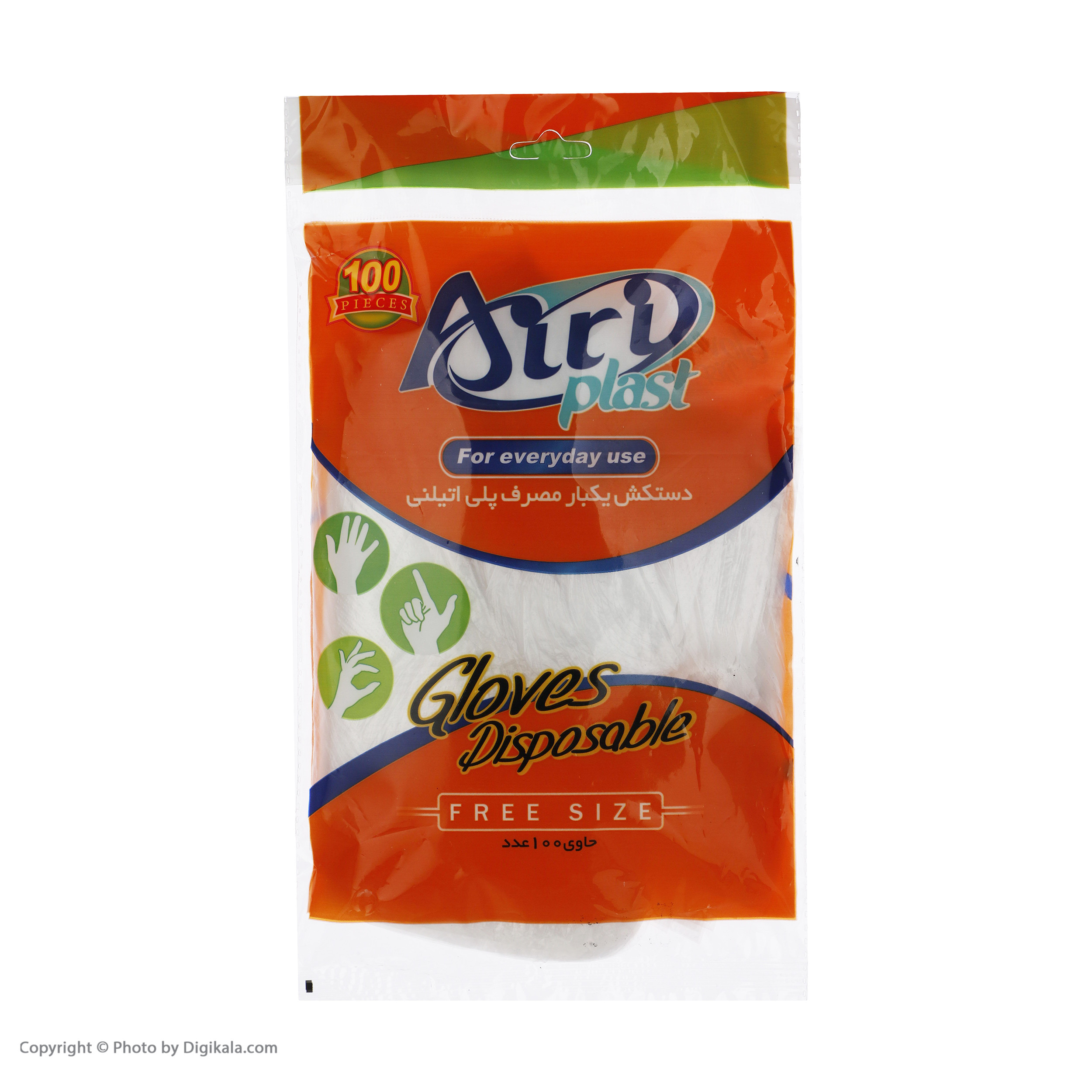 دستکش یکبار مصرف آیری پلاست مدل پلی اتیلنی بسته 100 عددی