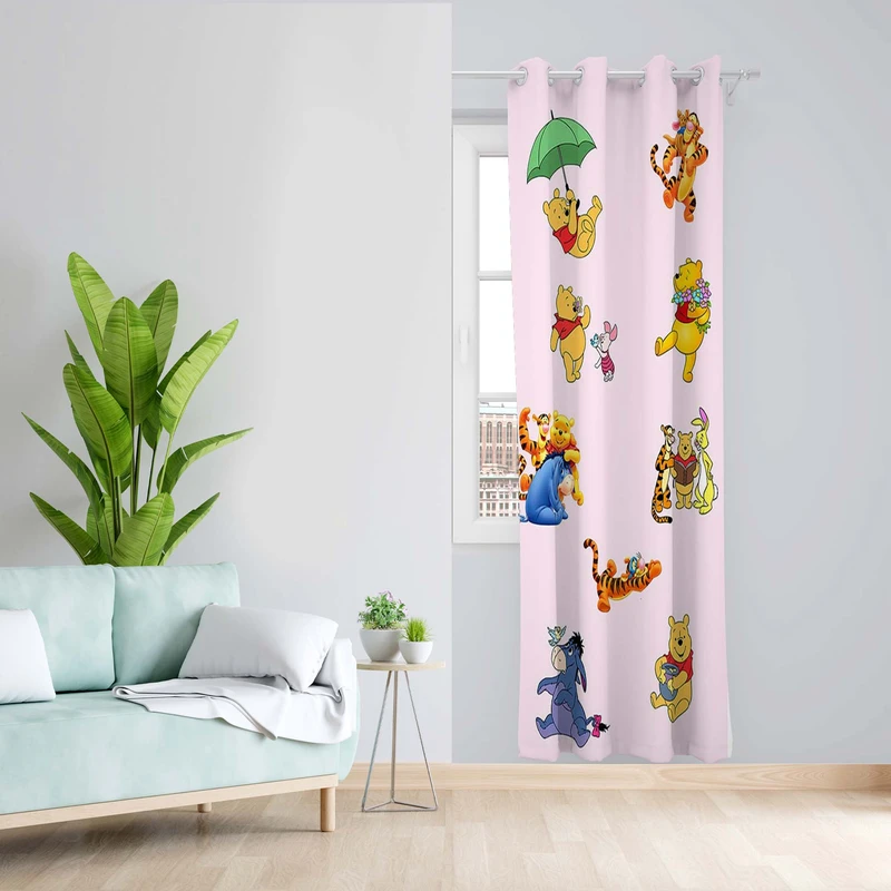 پرده طرح کارتون پو مدل مخمل پانچی کد 5200R z سایز 140x200 سانتی متر