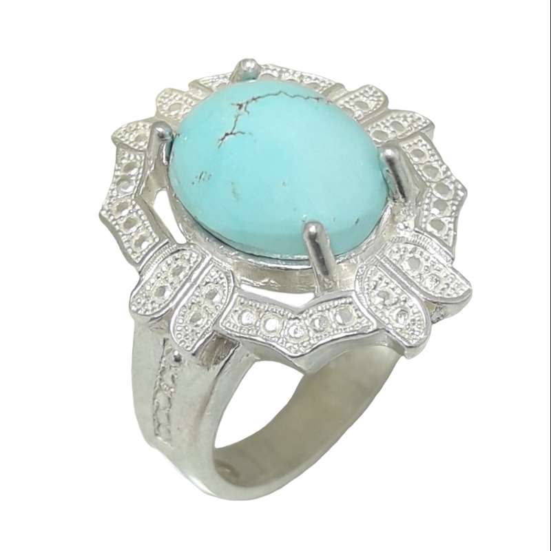 انگشتر نقره زنانه مدل نگین فیروزه نیشابوری کد 75