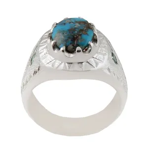 انگشتر نقره مردانه بازرگانی میلادی مدل فیروزه نیشابور طبیعی رکاب دستساز کد AM_1600