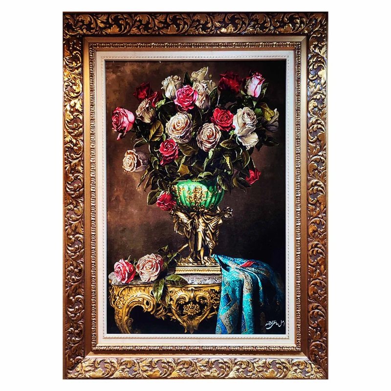 تابلو فرش دستبافت طرح گل رز مدل hh