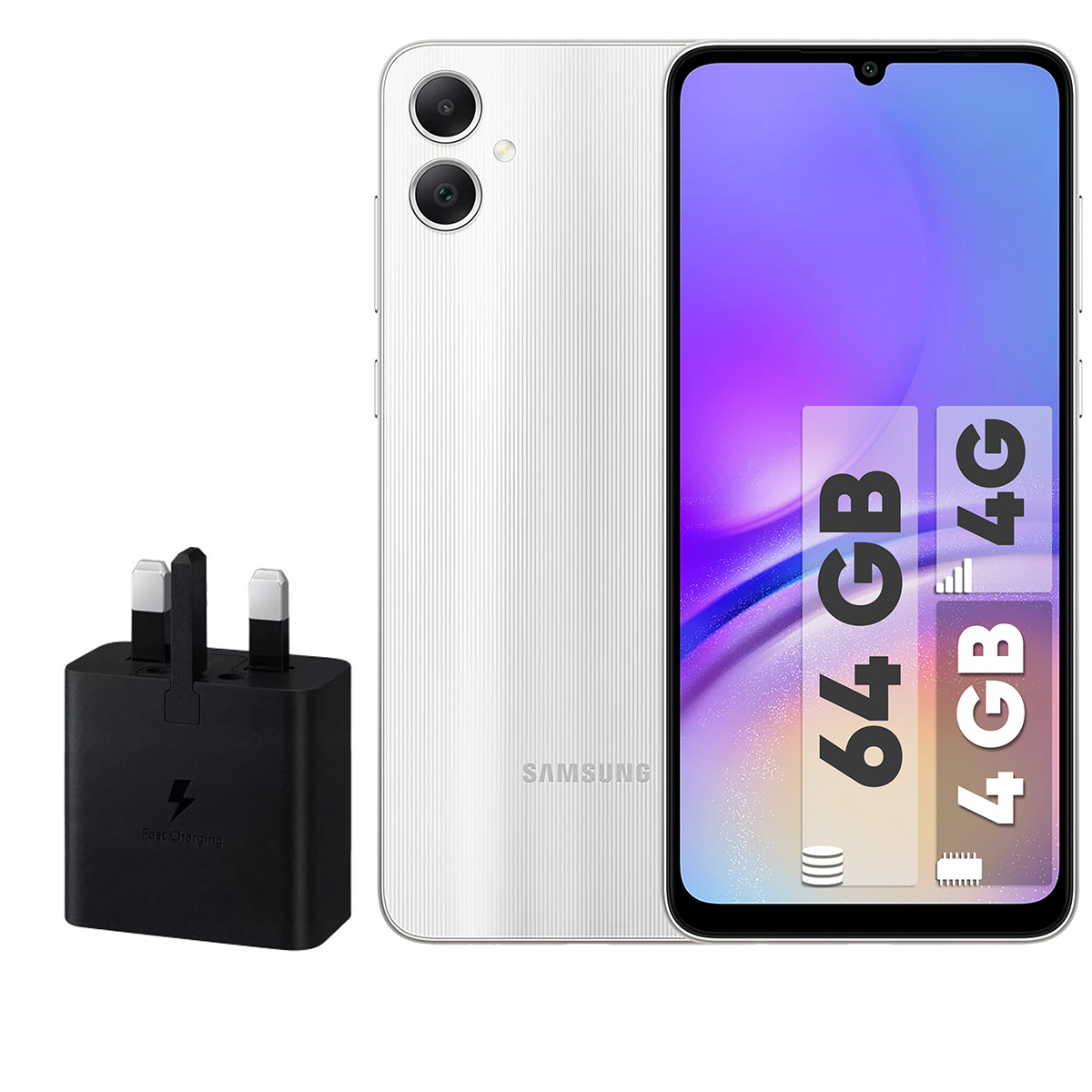 گوشی موبایل سامسونگ مدل Galaxy A05 دو سیم کارت ظرفیت 64 گیگابایت و رم 4 گیگابایت به همراه شارژر 15 وات سامسونگ