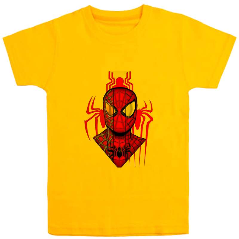 تی شرت آستین کوتاه پسرانه مدل مردعنکبوتی D310 رنگ زرد