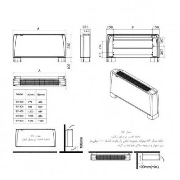 فن کویل شرکت تهویه طرح زمینی  پایه دار  مدل Sv-600