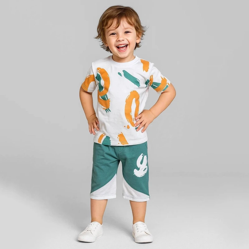 ست تی شرت و شلوارک پسرانه مدل 205