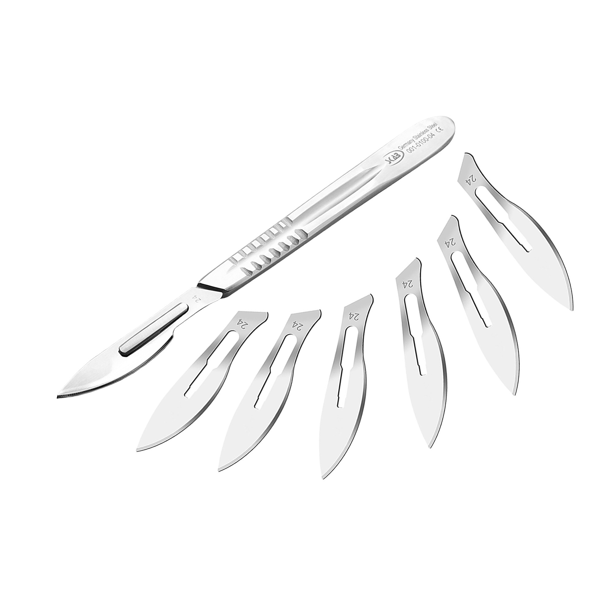 دسته تیغ جراحی اسکاب مدل SKJMRJN02369 شماره 4 به همراه تیغ استریل هاینز کد SKJMRJ002369 مجموعه 6 عددی