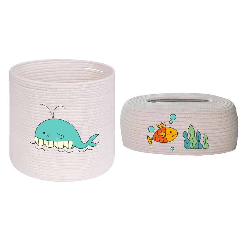 ست سطل و جادستمال کاغذی اتاق کودک مدل نهنگ و ماهی