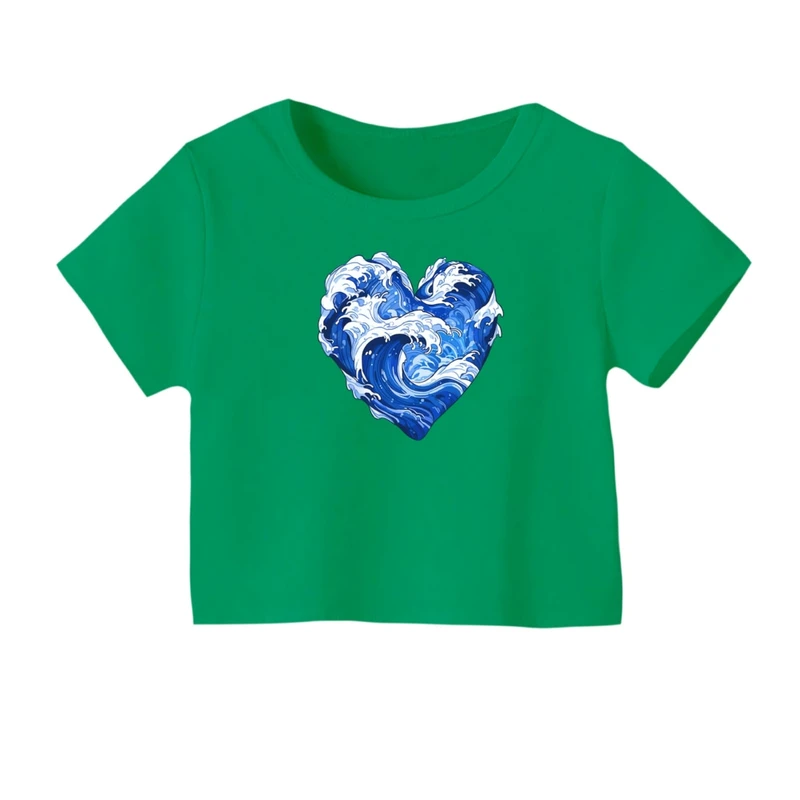 کراپ‌ تی‌شرت آستین کوتاه زنانه مدل قلب دریا کد 02