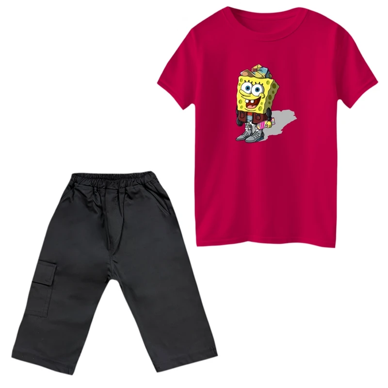 ست تی‌شرت و شلوارک پسرانه مدل باب اسفنجی کد 5