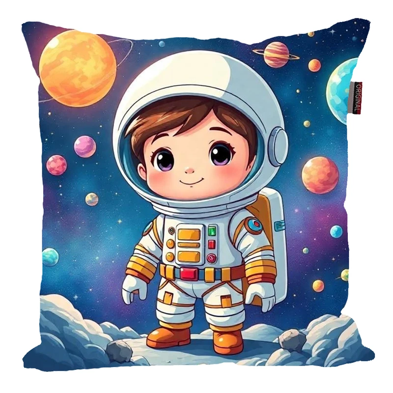 کوسن پاد آفرین مدل فضانورد سیاره منظومه شمسی موشک آدم فضایی کد PK401489 سایز 40*40 سانتی متر