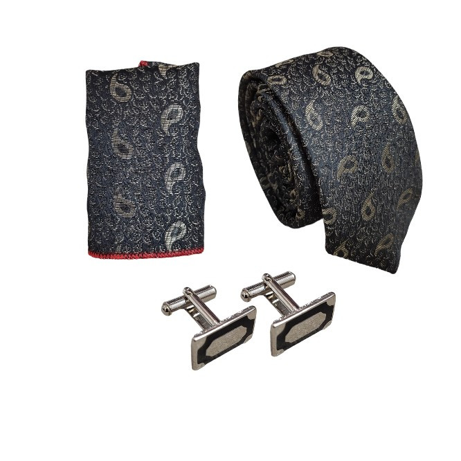 ست کراوات و دستمال جیب و دکمه سردست مردانه مدل SERGIO230