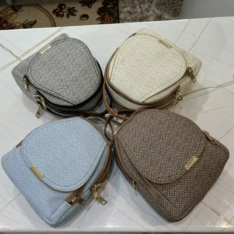 کوله پشتی زنانه مدل سه زیپ طرح کنف کد 6439