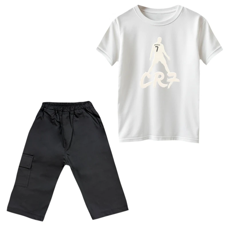 ست تی‌شرت و شلوارک پسرانه مدل رونالدو کد 13 رنگ سفید