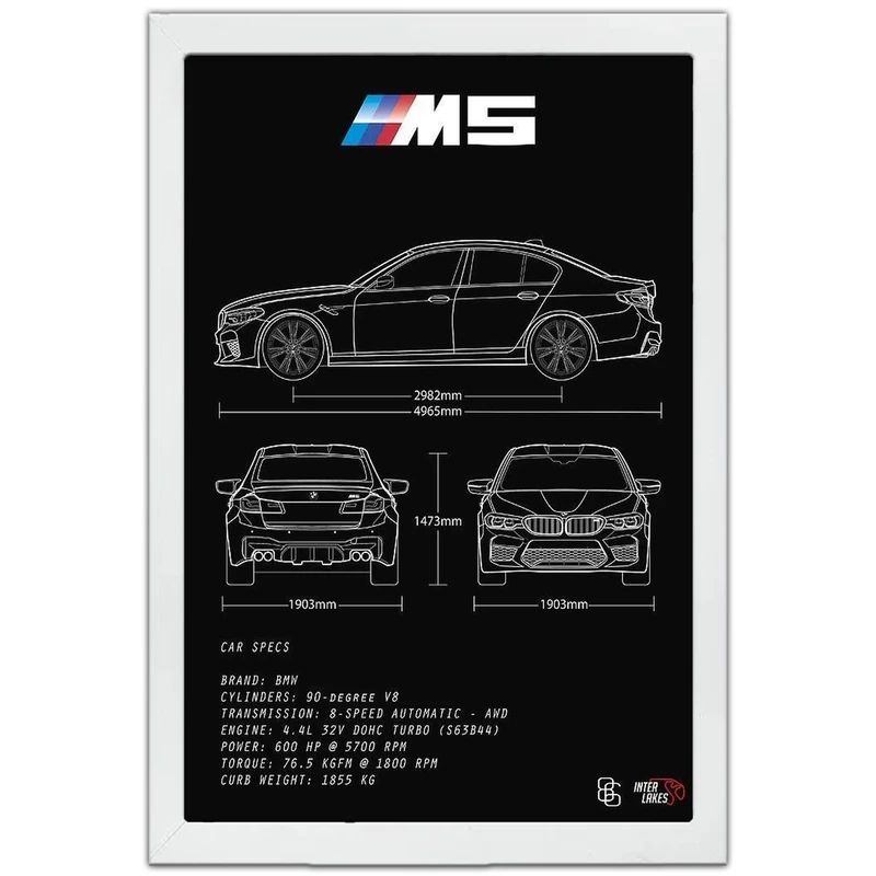 تابلو بکلیت طرح ماشین و خودرو بی ام و BMW M5 مدل W-po1734 فریم سفید