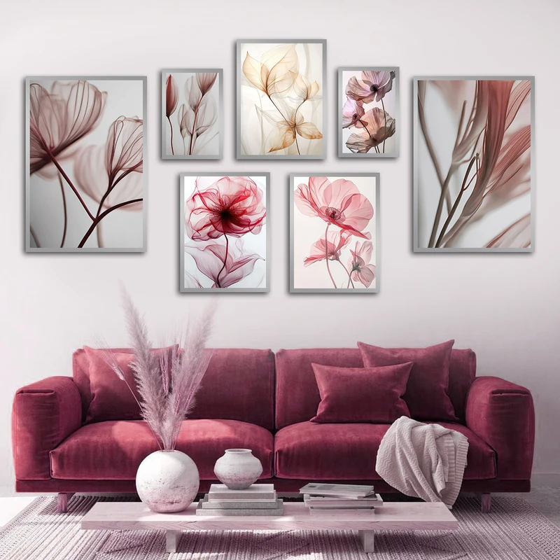 تابلو بکلیت طرح طبیعت و برگ کاغذی مدل SI-3306 فریم نقره ای مجموعه 7 عددی