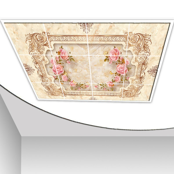 تایل سقفی طرح قاب و گلهای صورتی کد 3D1421-12 سایز 60x60 سانتی متر مجموعه 12عددی