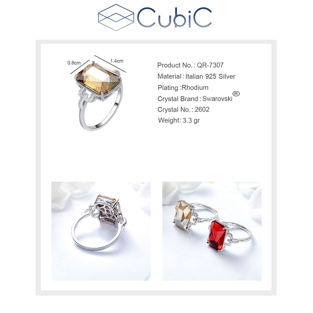 انگشتر نقره زنانه کوبیک مدل QN-88889