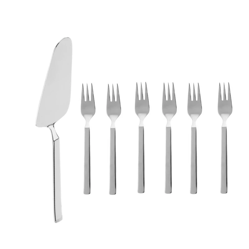 چنگال و کفگیر کیک سرو صنایع استیل ایران مدل میلان کد 2 مجموعه 7 عددی 