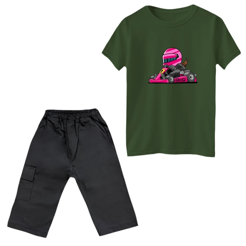 ست تی‌شرت و شلوارک پسرانه مدل ماشین کد 1