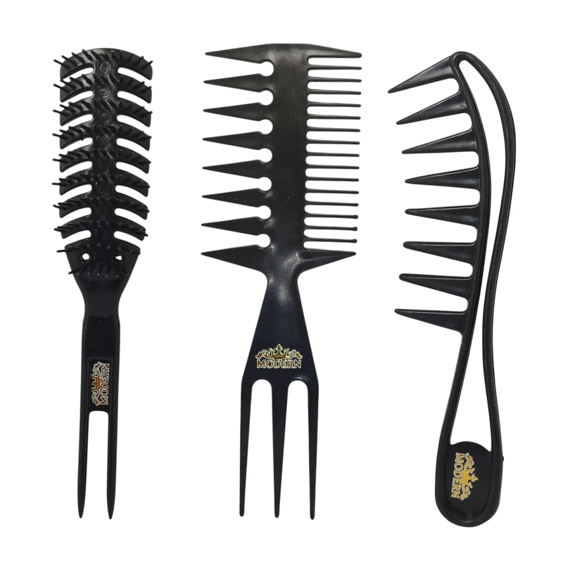 شانه داندانه‌ درشت مو مدرن مدل تقسیم و حالت 1404004 مجموعه 3 عددی