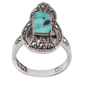 انگشتر نقره زنانه بازرگانی میلادی مدل  فیروزه نیشابور رکاب نگین مارکازیت کد AW_623