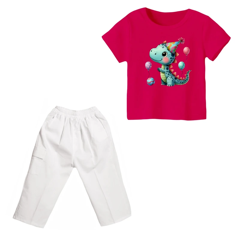 ست تی شرت و شلوارک دخترانه مدل دایناسور کد ۳۰