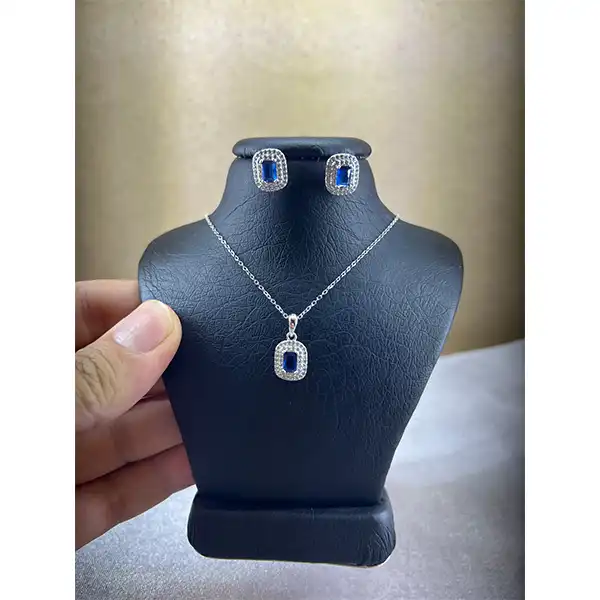 نیم ست نقره زنانه مدل سنگ جواهری کد 6589650