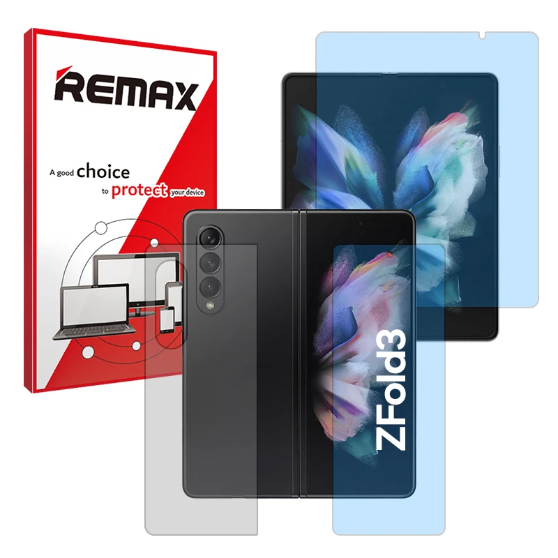 محافظ صفحه نمایش مات ضداشعه آبی ریمکس مدل Resistant مناسب برای گوشی موبایل سامسونگ Galaxy Z Fold 3 به همراه محافظ پشت گوشی