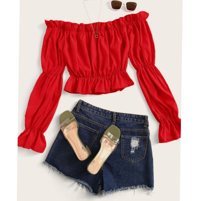 بلوز آستین بلند زنانه مدل عروسکی رنگ قرمز