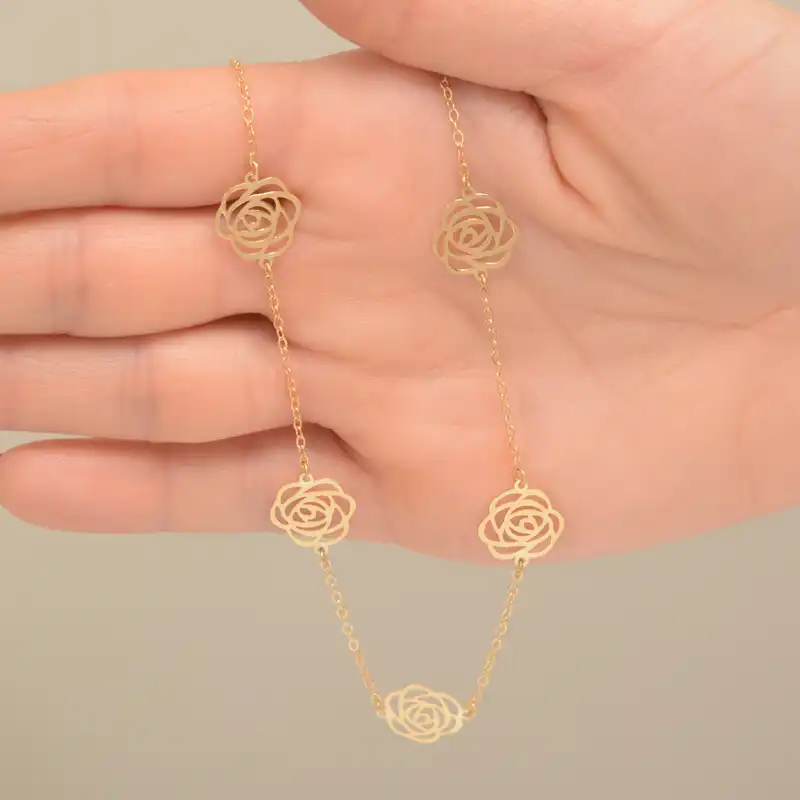 گردنبند طلا 18 عیار زنانه طلای مستجابی مدل گل رز کد 42