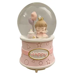 گوی موزیکال مدل پمپی دختر و کیک تولد طرح Happy کد A01