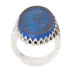 انگشتر نقره مردانه بازرگانی میلادی مدل سنگ عقیق ابی رکاب دست ساز مدرن کد AM_2000