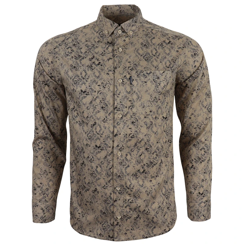 پیراهن آستین بلند یقه برگردان مردانه مدل  هندسی زرین جیبدار 68