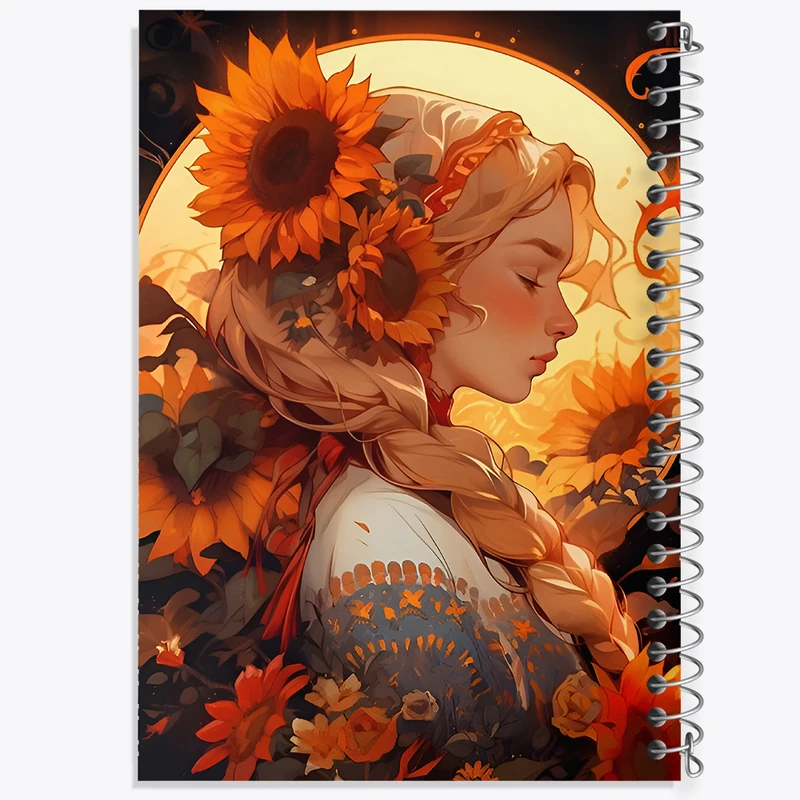 دفتر شطرنجی 50 برگ خندالو طرح دختر و گل های آفتابگردان کد F6880