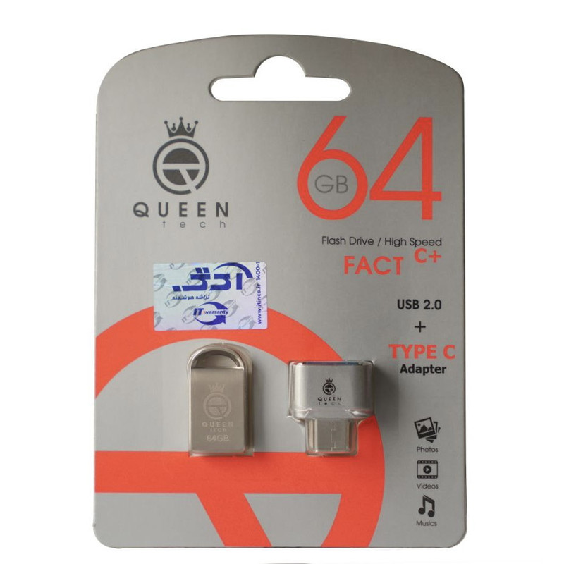 فلش مموری کوئین تک مدل FACT C-PLUS ظرفیت 64 گیگابایت به همراه مبدل Type-C