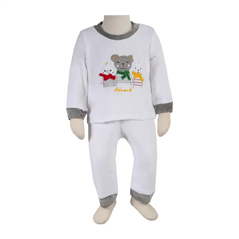 ست تی شرت آستین بلند و شلوار نوزادی آدمک مدل 0011 کد 119732 رنگ سفید