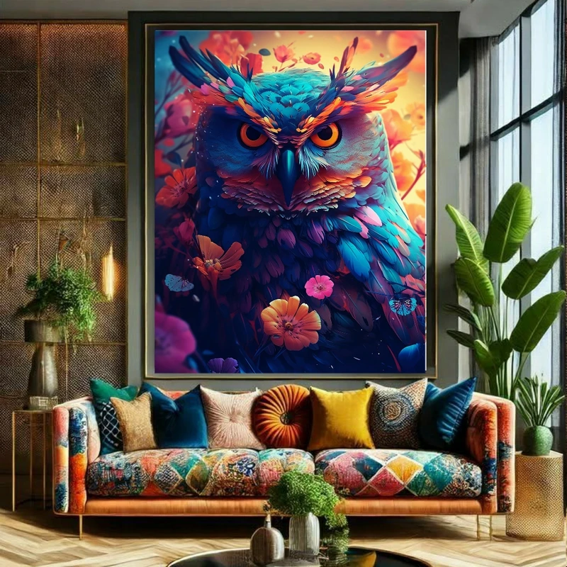 پوستر طرح مخمل جغد و گل ها مدل مدرن کد FP105782