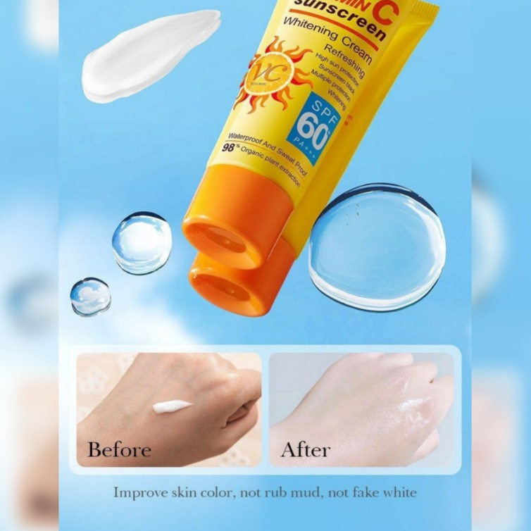 کرم ضد آفتاب بدون رنگ صورت و بدن سادور spf60 مدل ویتامین سی محافظ UVA،UVB مناسب برای انواع پوست وزن 50 گرم