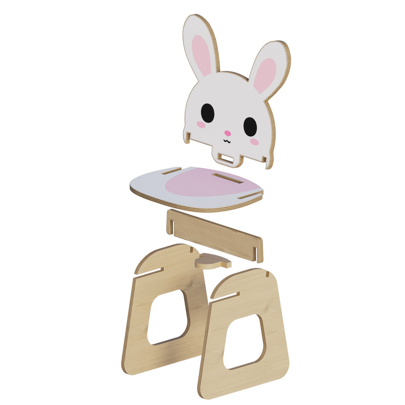 ست میز و صندلی کودک مدل باغ وحش چوبی طرح خرگوش و تک‌شاخ