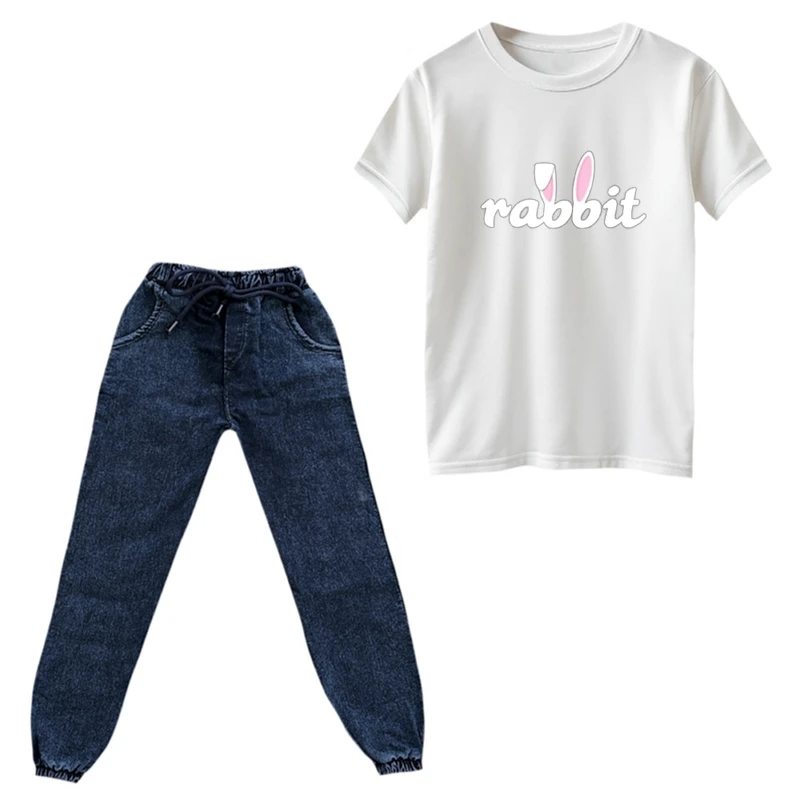 ست تی‌شرت و شلوار دخترانه مدل خرگوش کد ۱۷